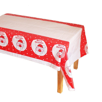 Fata de masa dreptunghiulara Klevo, PVC, 2.5 mm grosime, imprimeu Mos Craciun model 2, potrivit pentru Craciun, utilizare multipla, 180 x 108 cm, alb