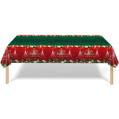 Fata de Masa Festiva, Klevo, Dreptunghiulara, Imprimeu Merry Christmas, Tema Craciun, Rezistenta la Apa, din PVC, 137 x 274 cm, Rosu/Verde