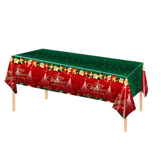Fata de Masa Festiva, Klevo, Dreptunghiulara, Imprimeu Merry Christmas, Tema Craciun, Rezistenta la Apa, din PVC, 137 x 274 cm, Rosu/Verde