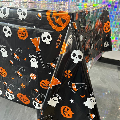 Fata de Masa, Klevo, din Folie, Imprimeu Halloween - Boo, 137 x 183 cm, Negru