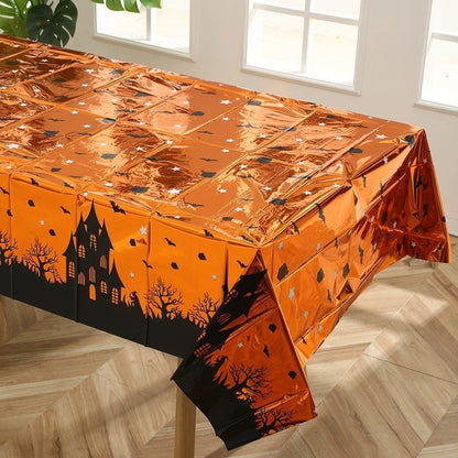 Fata de Masa, Klevo, din Folie, Imprimeu Halloween - Casa Bantuita, 137 x 183 cm, Portocaliu