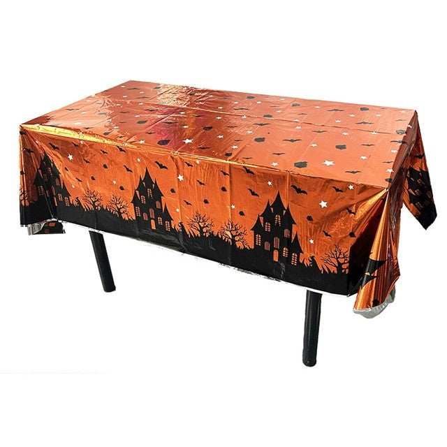 Fata de Masa, Klevo, din Folie, Imprimeu Halloween - Casa Bantuita, 137 x 274 cm, Portocaliu