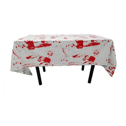 Fata de Masa, Klevo, din Folie, Imprimeu Halloween - Help Me, 137 x 183 cm, Alb/Rosu