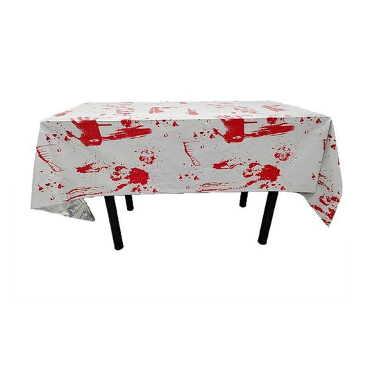Fata de Masa, Klevo, din Folie, Imprimeu Halloween - Help Me, 137 x 183 cm, Alb/Rosu