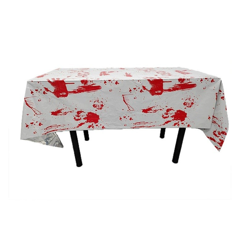 Fata de Masa, Klevo, din Folie, Imprimeu Halloween - Help Me, 137 x 274 cm, Alb/Rosu