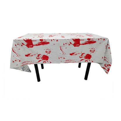 Fata de Masa, Klevo, din Folie, Imprimeu Halloween - Help Me, 137 x 274 cm, Alb/Rosu