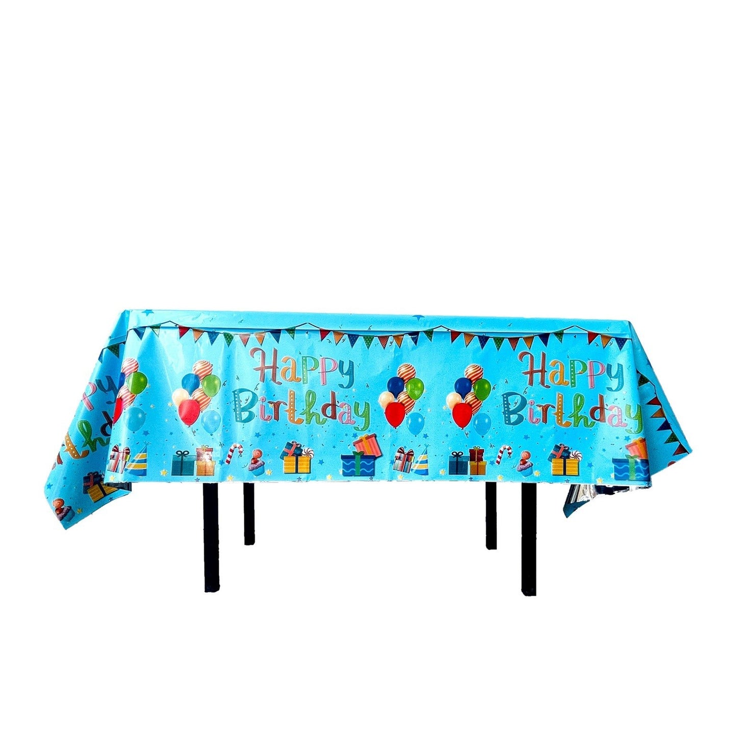 Fata de Masa, Klevo, din Folie, Imprimeu Happy Birthday cu Baloane, 137 x 183 cm, Albastru