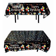 Fata de Masa, Klevo, din Folie, Imprimeu Happy Birthday cu Baloane, 137 x 183 cm, Negru