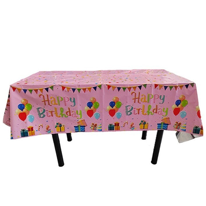 Fata de Masa, Klevo, din Folie, Imprimeu Happy Birthday cu Baloane, 137 x 183 cm, Roz