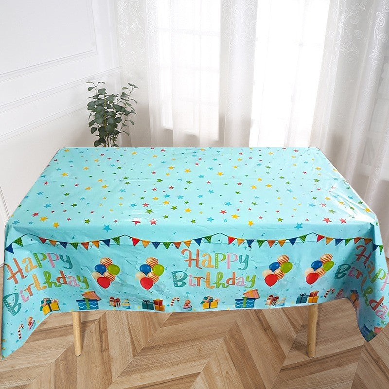 Fata de Masa, Klevo, din Folie, Imprimeu Happy Birthday cu Baloane, 137 x 274 cm, Albastru