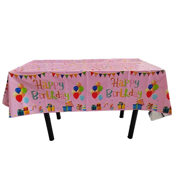 Fata de Masa, Klevo, din Folie, Imprimeu Happy Birthday cu Baloane, 137 x 274 cm, Roz