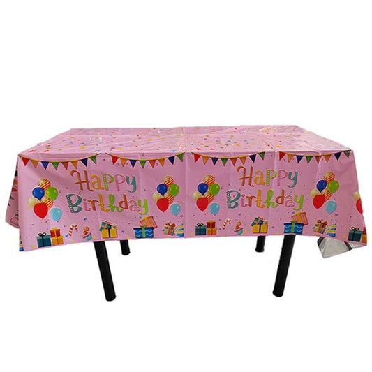 Fata de Masa, Klevo, din Folie, Imprimeu Happy Birthday cu Baloane, 137 x 274 cm, Roz