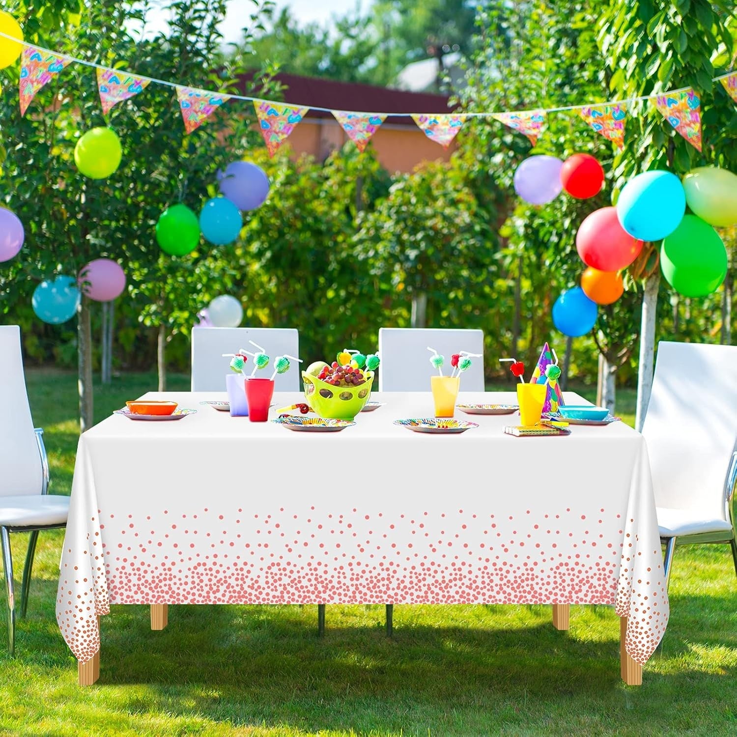 Fata de Masa, Klevo, din PEVA, Imprimeu Buline, 137 x 274 cm, Impermeabila, Fara Pete, Curatare Rapida, Roz