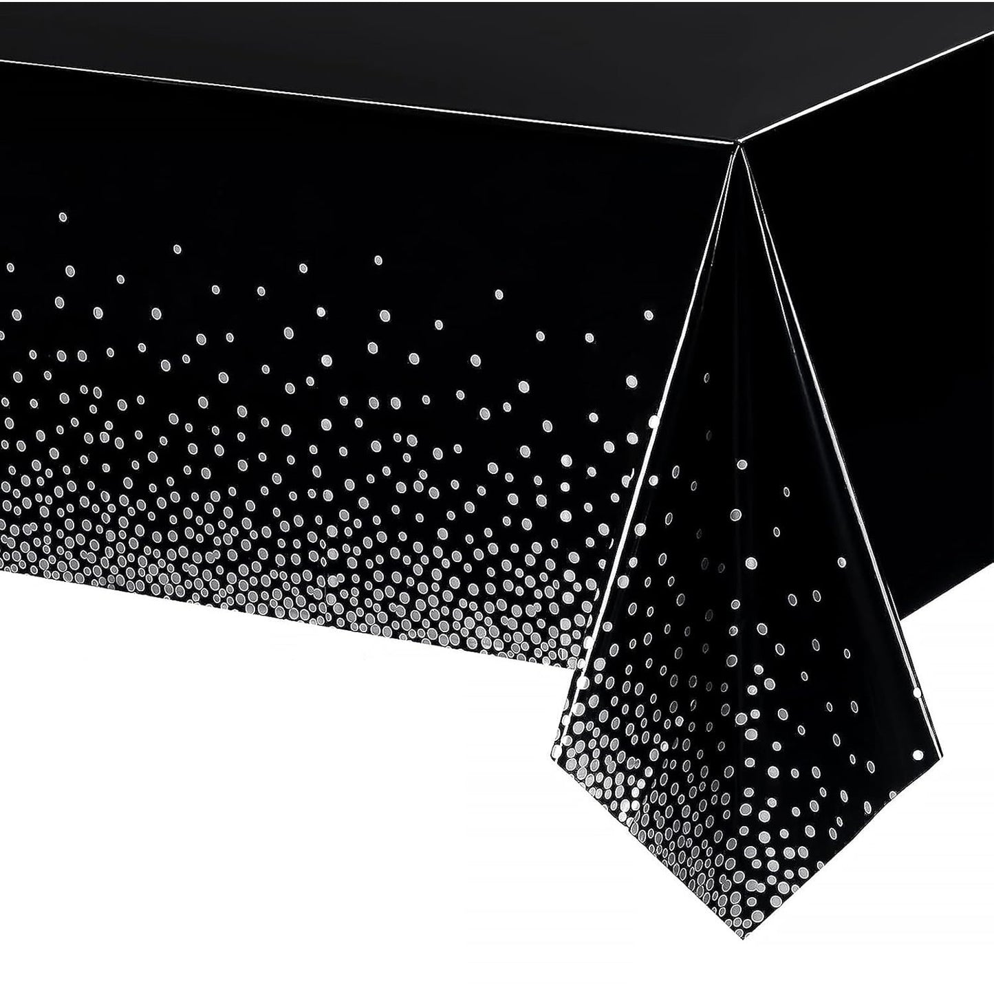 Fata de Masa, Klevo, din PEVA, Imprimeu Buline Argintii, 137 x 274 cm, Impermeabila, Fara Pete, Curatare Rapida, Negru