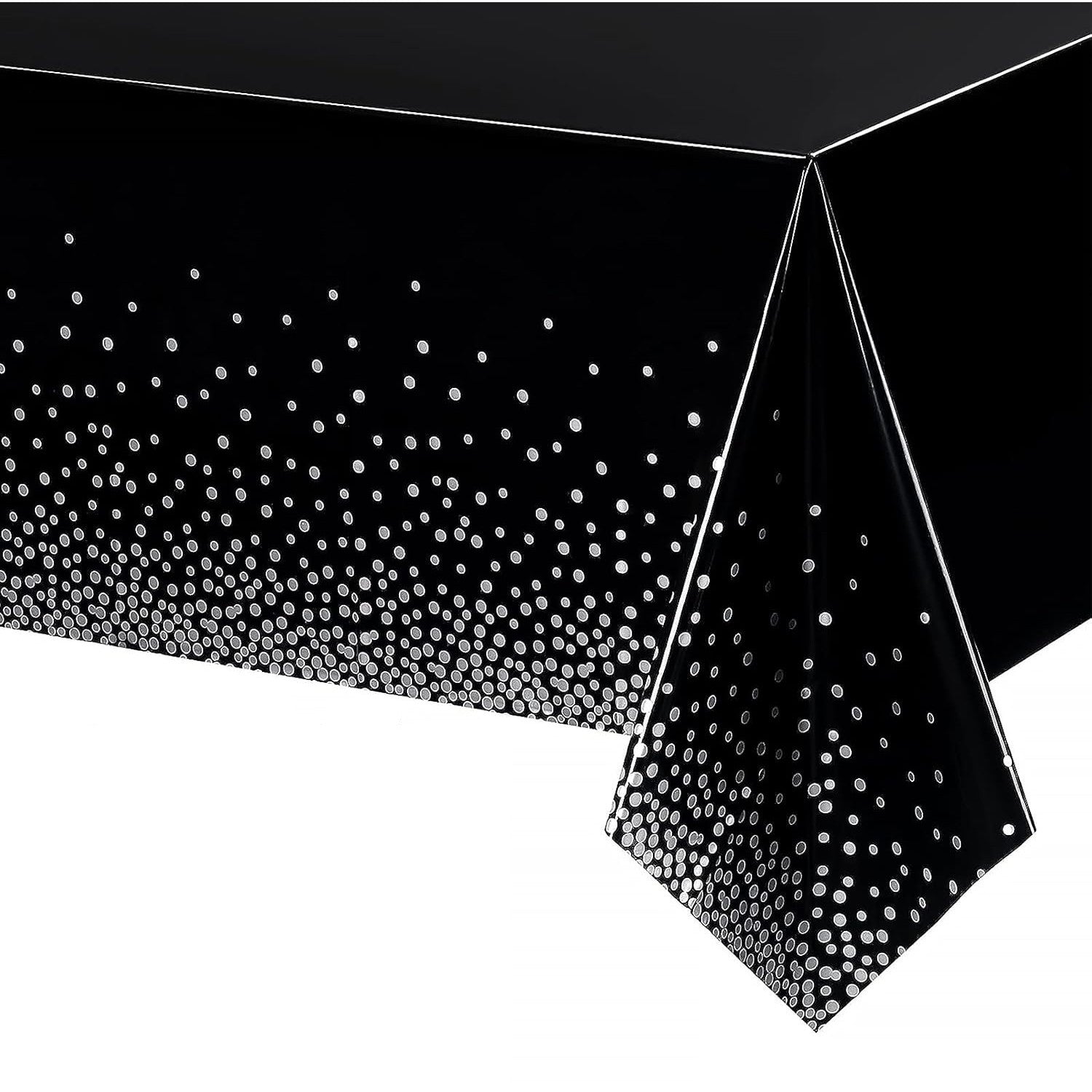 Fata de Masa, Klevo, din PEVA, Imprimeu Buline Argintii, 137 x 274 cm, Impermeabila, Fara Pete, Curatare Rapida, Negru