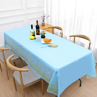 Fata de Masa, Klevo, din PEVA, Imprimeu Buline Aurii, 137 x 274 cm, Impermeabila, Fara Pete, Curatare Rapida, Albastru