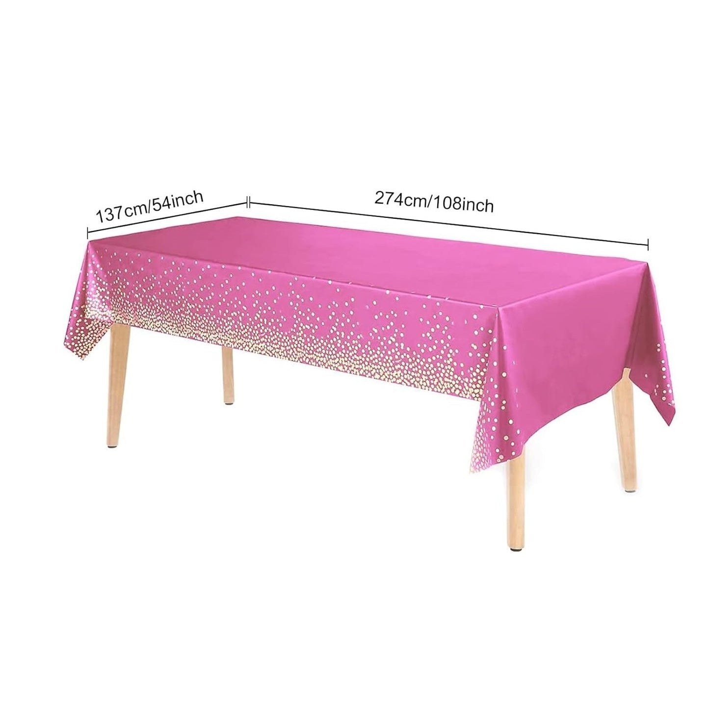 Fata de Masa, Klevo, din PEVA, Imprimeu Buline Aurii, 137 x 274 cm, Impermeabila, Fara Pete, Curatare Rapida, Roz