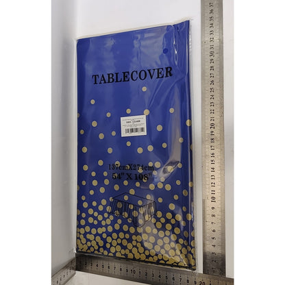 Fata de Masa, Klevo, din PEVA, Imprimeu Buline Aurii, 137 x 274 cm, Impermeabila, Fara Pete, Curatare Rapida, Albastru Inchis
