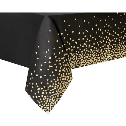 Fata de Masa, Klevo, din PEVA, Imprimeu Buline Aurii, 137 x 274 cm, Impermeabila, Fara Pete, Curatare Rapida, Negru