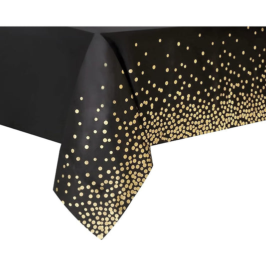 Fata de Masa, Klevo, din PEVA, Imprimeu Buline Aurii, 137 x 274 cm, Impermeabila, Fara Pete, Curatare Rapida, Negru