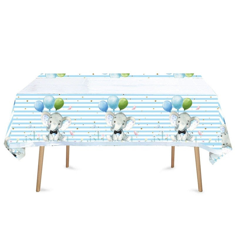 Fata de Masa, Klevo, din Plastic, Imprimeu Elefanti, 180 x 108 cm, Albastru