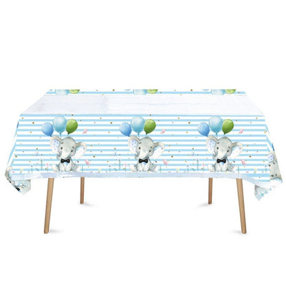 Fata de Masa, Klevo, din Plastic, Imprimeu Elefanti, 180 x 108 cm, Albastru