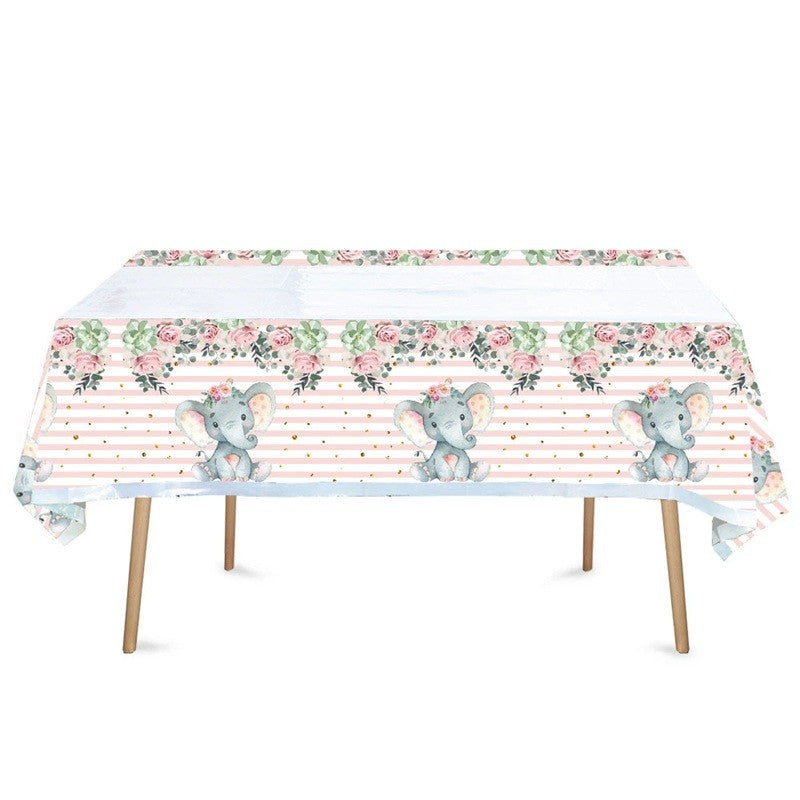Fata de Masa, Klevo, din Plastic, Imprimeu Elefanti, 180 x 108 cm, Roz