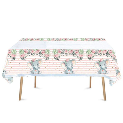 Fata de Masa, Klevo, din Plastic, Imprimeu Elefanti, 180 x 108 cm, Roz