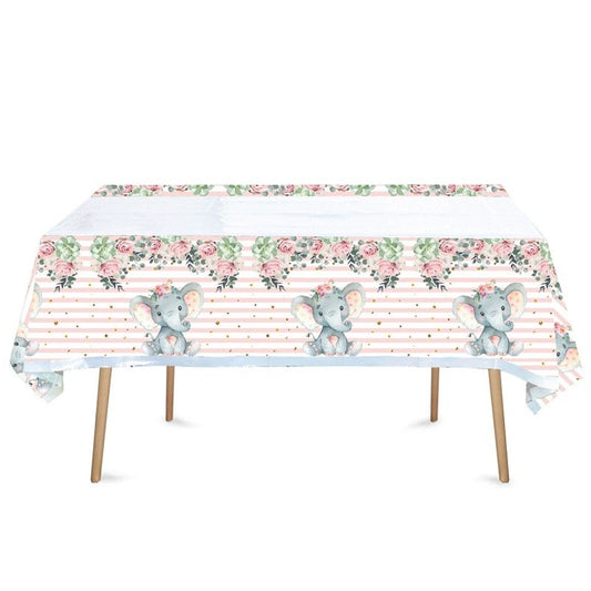 Fata de Masa, Klevo, din Plastic, Imprimeu Elefanti, 180 x 108 cm, Roz