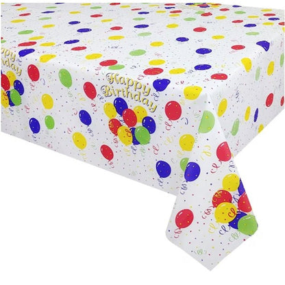Fata de Masa, Klevo, din PEVA, Imprimeu Happy Birthday cu Baloane, 137 x 274 cm, Impermeabila, Fara Pete, Curatare Rapida, Multicolor