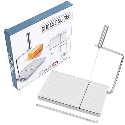 Feliator manual Klevo, pentru cascaval, salam, prajituri, unt, din otel inoxidabil, usor de curatat si utilizat, 5 lame de schimb incluse, picioare antiderapante, 21 x 12.2 x 2.8 cm, argintiu