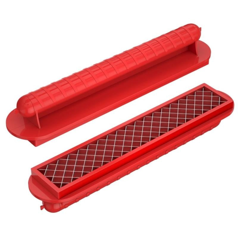 Feliator manual pentru hot-dog Klevo, crestare carnati si hot-dog, manual, potrivit pentru gratar, 29.5 x 6.5 cm, din inox si ABS, rosu