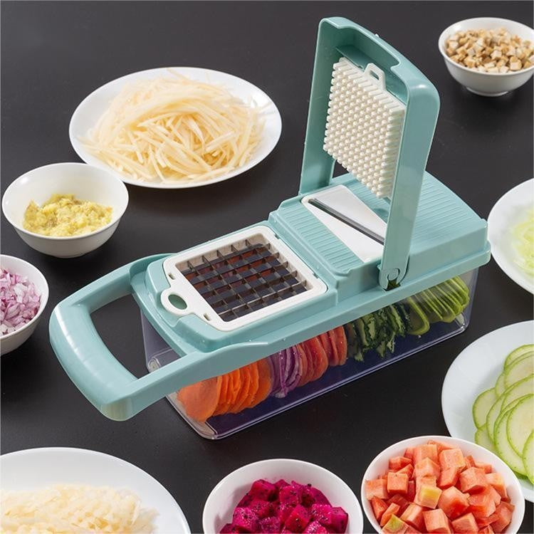 Feliator Multifunctional, Klevo, Razatoare, 8 in 1, pentru Fructe si Legume, 10 Piese, Lame de Inox, Recipient Stocare, Separator Oua, Protectie Mana, ABS, 32.2x11.3 cm, Albastru/Alb