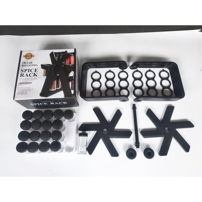 Suport Pentru Condimente Rotativ, Klevo, Multifunctional, Pivotant 360°, Portabil, Usor de Montat, 34x23 cm, ABS/Sticla, Negru