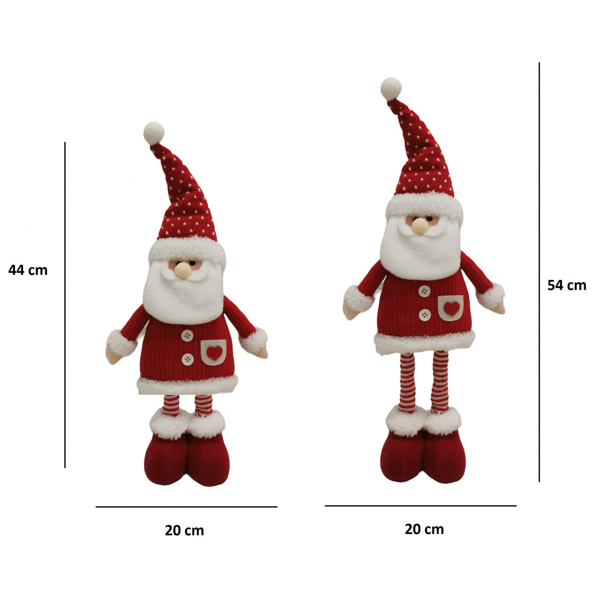 Figurina Decorativa, Pentru Craciun, Klevo, Mos Craciun, Picioare Telescopice, Inaltime Reglabila 44-54cm, Caciula cu Inimioare, Alb/Rosu