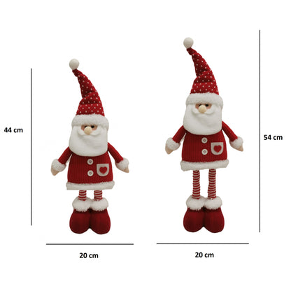 Figurina Decorativa, Pentru Craciun, Klevo, Mos Craciun, Picioare Telescopice, Inaltime Reglabila 44-54cm, Caciula cu Inimioare, Alb/Rosu