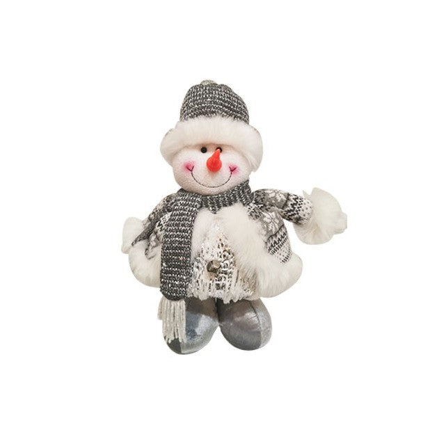 Figurina Decorativa, Pentru Craciun, Klevo, Om de Zapada, Picioare Telescopice, Inaltime Reglabila 33- 70 cm, Pantaloni Luciosi, Alb/Argintiu
