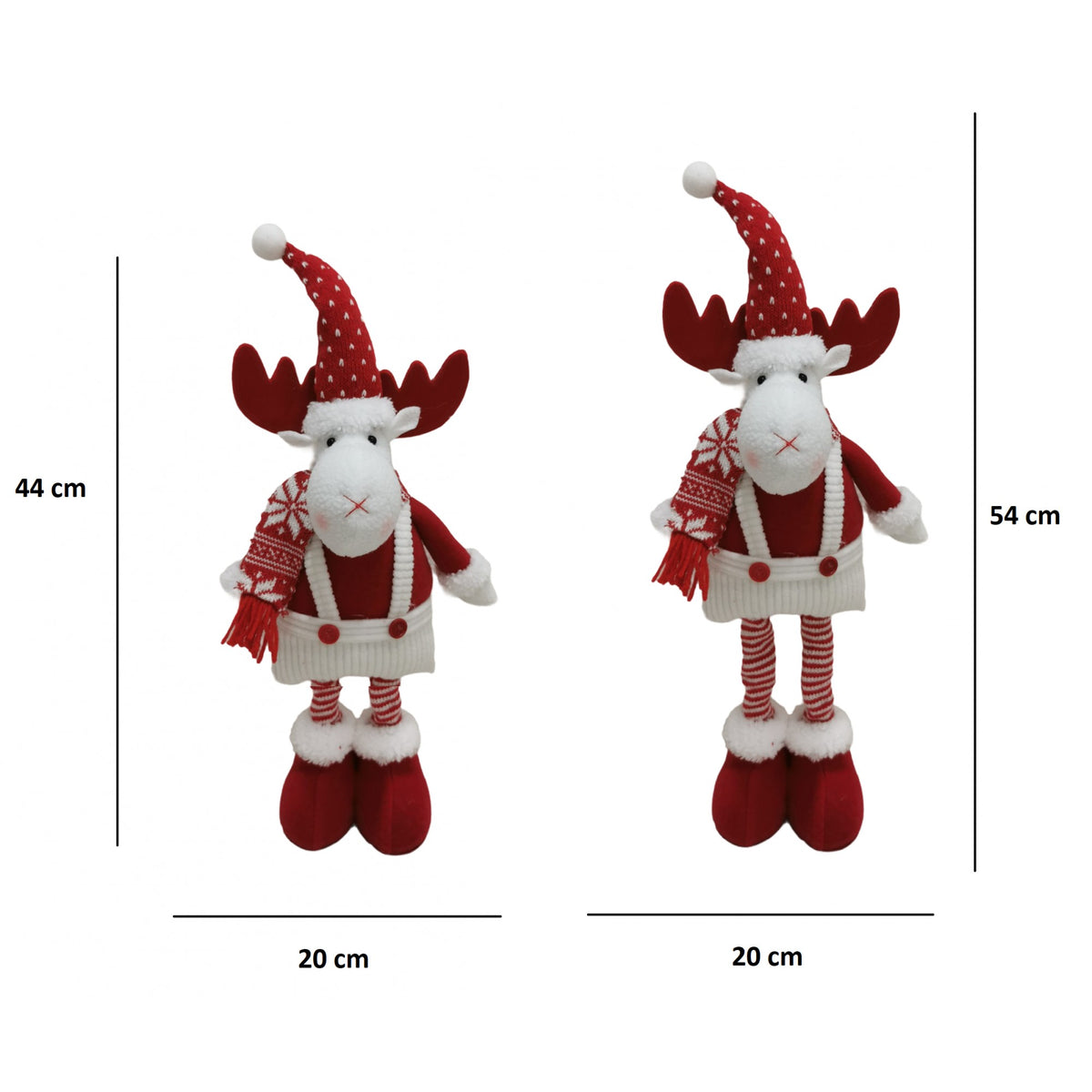 Figurina Decorativa, Pentru Craciun, Klevo, Ren, Picioare Telescopice, Inaltime Reglabila 44-54cm, Caciula cu Inimioare, Alb/Rosu