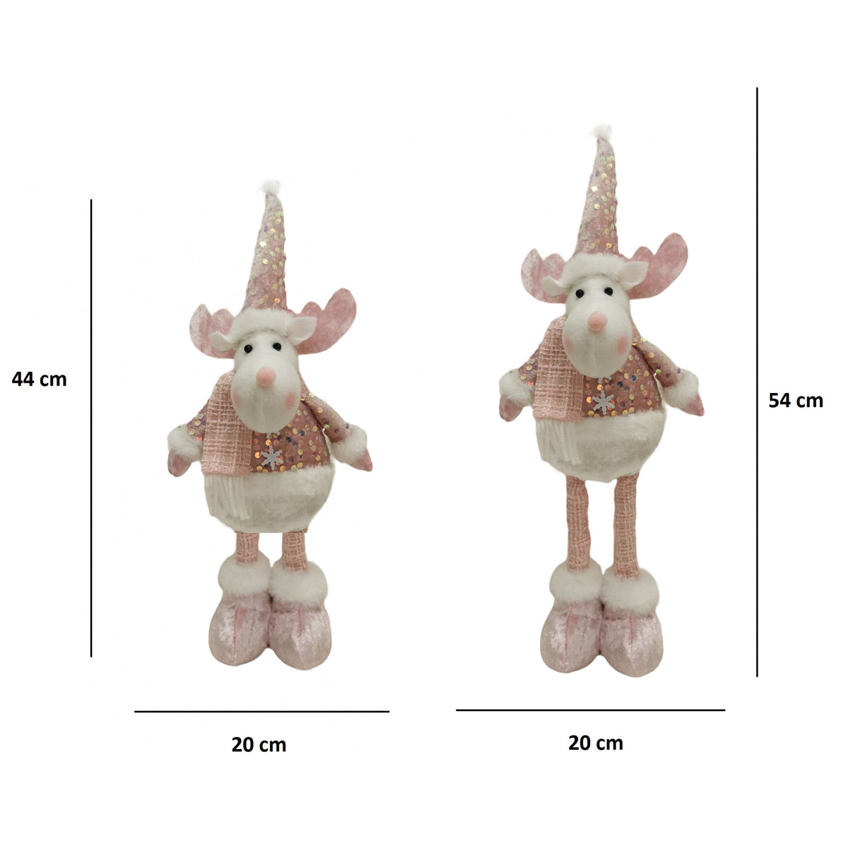 Figurina Decorativa, Pentru Craciun, Klevo, Ren, Picioare Telescopice, Inaltime Reglabila 44-54cm, Bluza cu Paiete, Roz