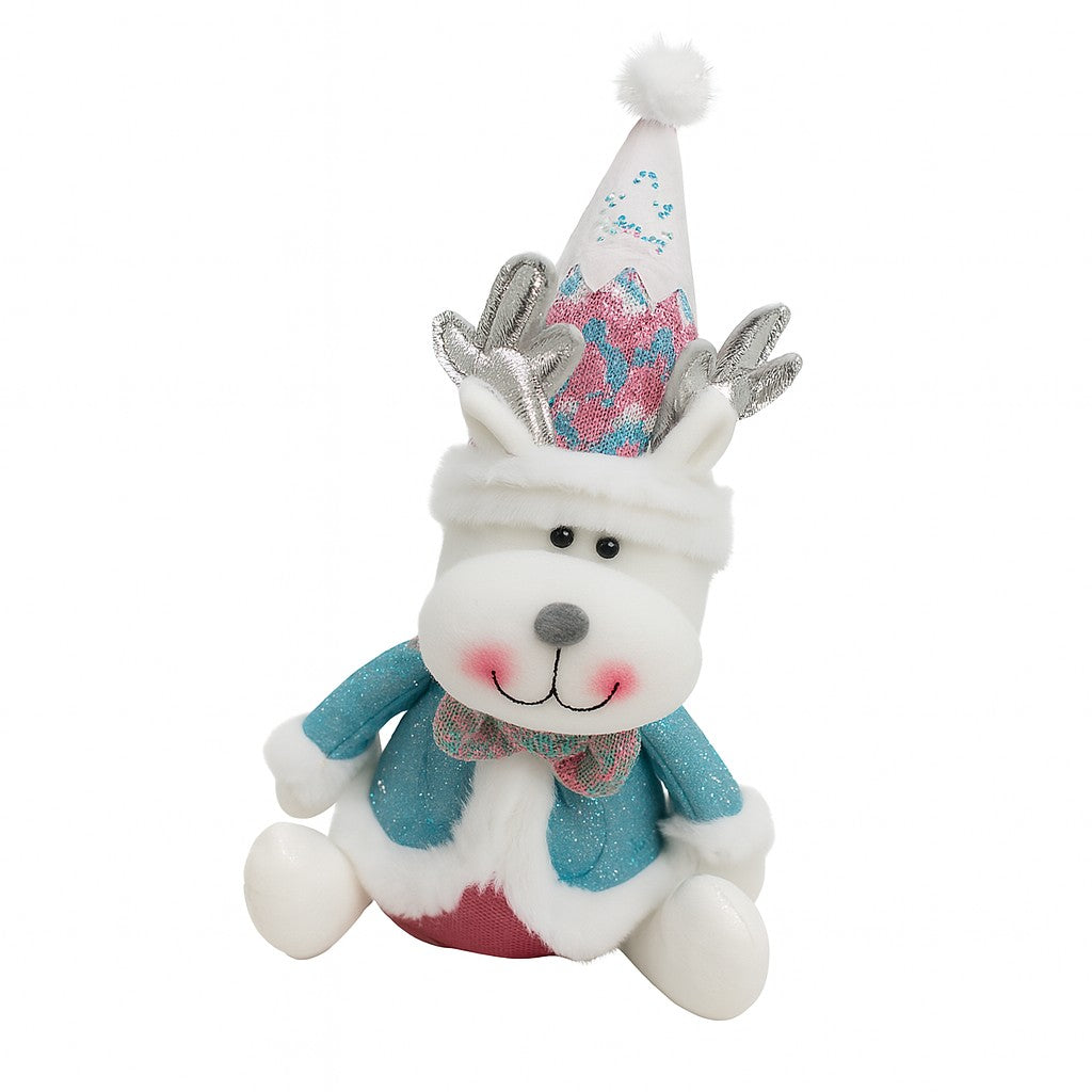 Figurina de Craciun Ren cu Palarie, Klevo, Figurina Decorativa Ren de Craciun pentru Sarbatorile de Iarna, 34 x 20 x 12 cm, Multicolor