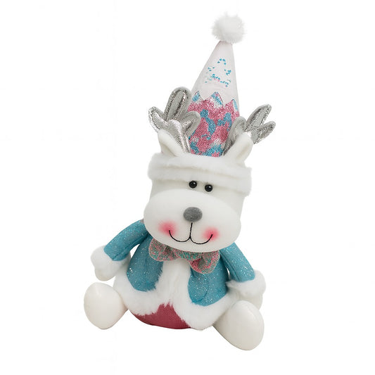 Figurina de Craciun Ren cu Palarie, Klevo, Figurina Decorativa Ren de Craciun pentru Sarbatorile de Iarna, 34 x 20 x 12 cm, Multicolor
