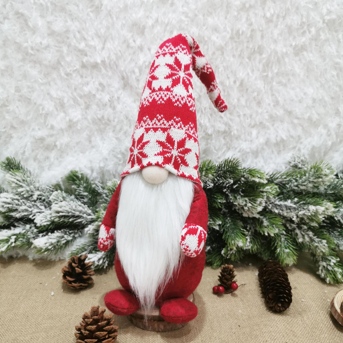 Figurina Decorativa, Pentru Craciun, Klevo, Spiridus, Omul Padurii cu Barba Lunga, Inaltime 47 cm, Rosu