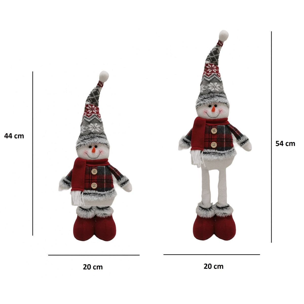 Figurina Decorativa, Pentru Craciun, Klevo, Om de Zapada, Picioare Telescopice, Inaltime Reglabila 44-54cm, Caciula cu Fugi, Rosu/Gri
