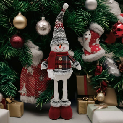 Figurina Decorativa, Pentru Craciun, Klevo, Om de Zapada, Picioare Telescopice, Inaltime Reglabila 44-54cm, Caciula cu Fugi, Rosu/Gri