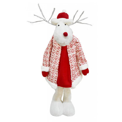 Figurina Decorativa, Pentru Craciun, Klevo, Ren, Picioare Telescopice, Inaltime Reglabila 42 - 80 cm, cu Haina, Alb/Rosu