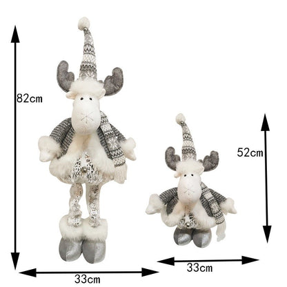 Figurina Decorativa, Pentru Craciun, Klevo, Ren, Picioare Telescopice, Inaltime Reglabila 52- 82 cm, Pantaloni Luciosi, Alb/Argintiu