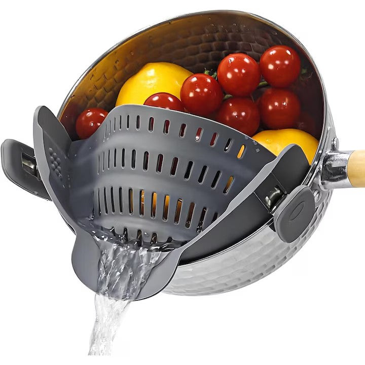 Strecurator Filtru pentru Vase, Klevo, din Silicon Rezistent la Temperaturi Inalte, Universal, Paste, Legume, Fructe, 23x12.5x6.7 cm, Gri