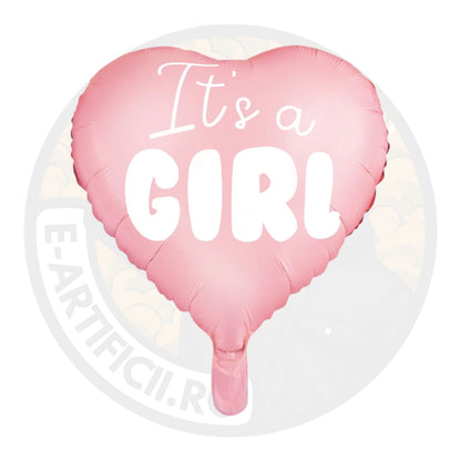 Foil Balloon Heart - It's a girl, 45 cm, roz deschis