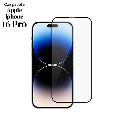 Folie de Protectie Ceramica, Klevo, Compatibila cu Apple iPhone 16 Pro, Ceramics 9D, Antisoc, Margini Negre, Transparent