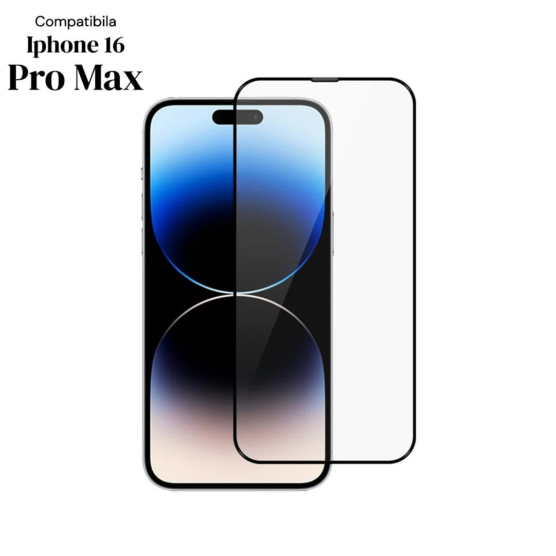 Folie de Protectie Ceramica, Klevo, Compatibila cu Apple iPhone 16 Pro Max, Ceramics 9D, Antisoc, Margini Negre, Transparent